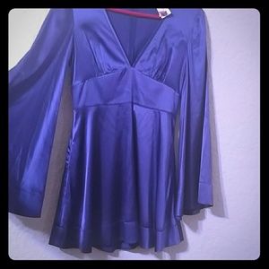 Royal purple silk bell sleeve mini dress